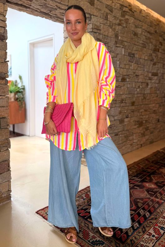 The Penelope Pillow Cotton Boyfriend Shirt Citronella Popsicle /15 =